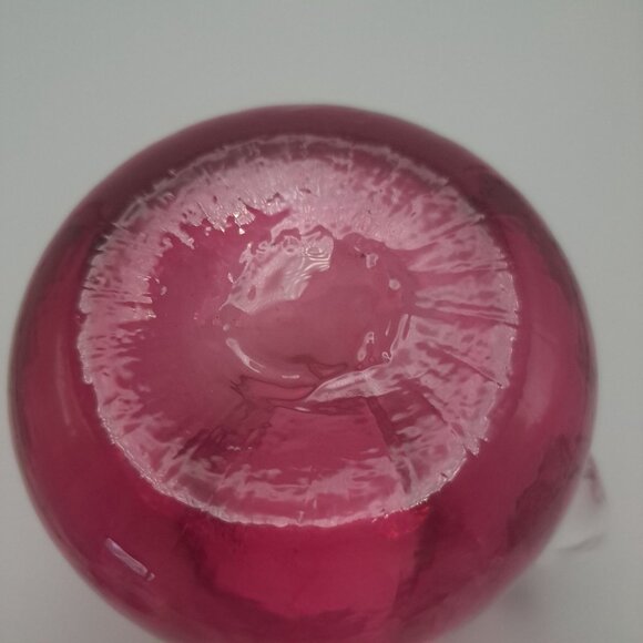 Hand Blown Pilgrim Cranberry Glass Pitcher Applied Clear Handle - Picture 11 of 11